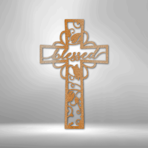 Scripture Sign Blessed Cross Steel Sign Laser Cut Powder Coated Home & Office M